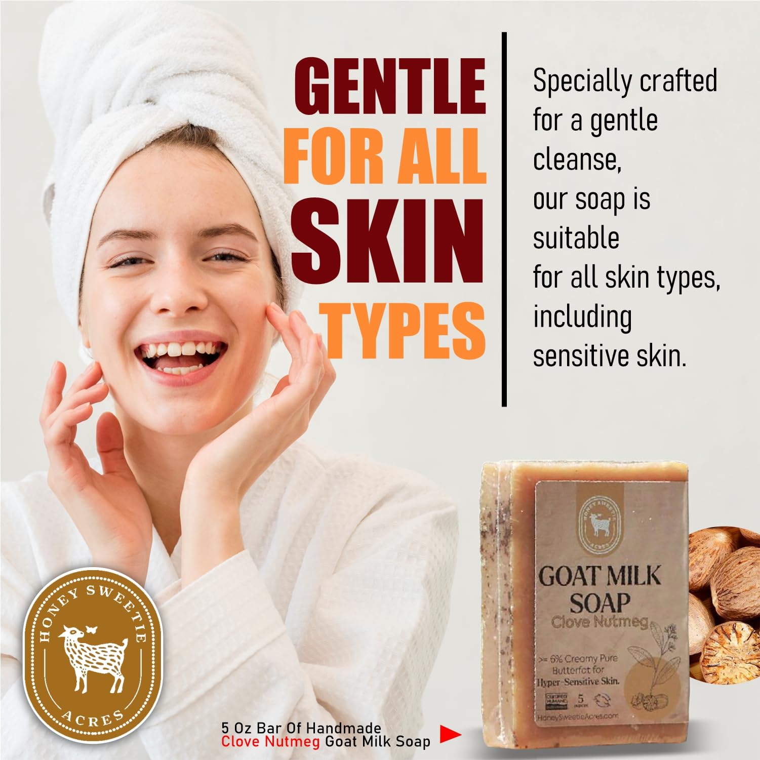 Honey Sweetie Acres Clove Nutmeg Goat Milk Soap - Handmade 5 oz Bar, Made with Natural Ingredients, Moisturizing & Gentle, Made in the USA